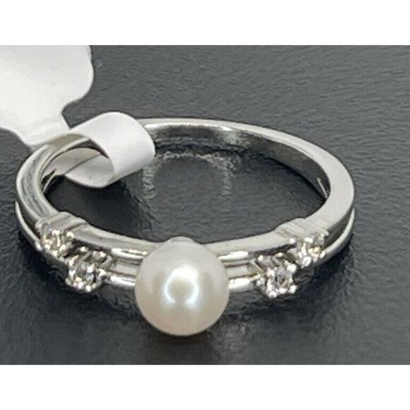 Sterling Silver Pearl(5mm) Lab Sapphire Ring Stunning Luxury Chic (Size 7) NEW - Picture 8 of 16